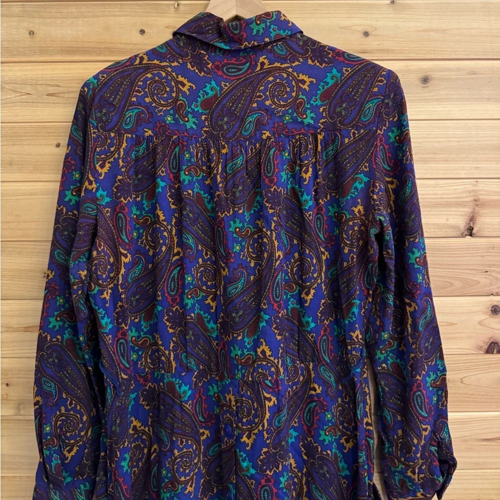 Vintage 80’s Raoul Large Retro Bold Colorful Paisley Collared Midi Dress Western - Picture 12 of 13